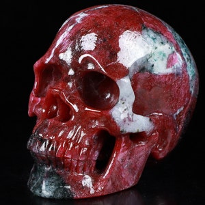 Skullis Crystal Skull, 3.4&quot; Ruby Hand Carved Gemstone Skull, Super Realistic, Fine Art Sculpture, Gift.