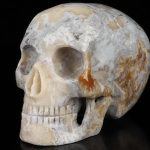 Skullis Crystal Skull, 5.1&quot; Blue Sakura Agate Hand Carved Mitchell-Hedges Crystal Skull Replicas Sculpture, Crystal Healing, Home Decor