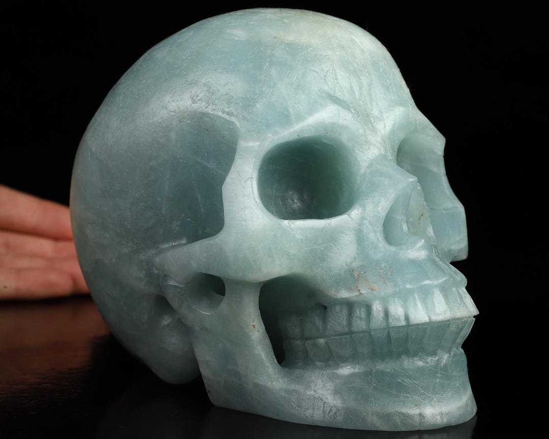 Skullis Crystal Skull, Lifesized 6.1" Aquamarine Hand Carved Gemstone ...