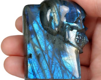 2.6" Labradorite/Obsidian Hand Carved Crystal Skull Pocket / Palm Stone, Portable Gemstone Sculpture, Crystal Healing