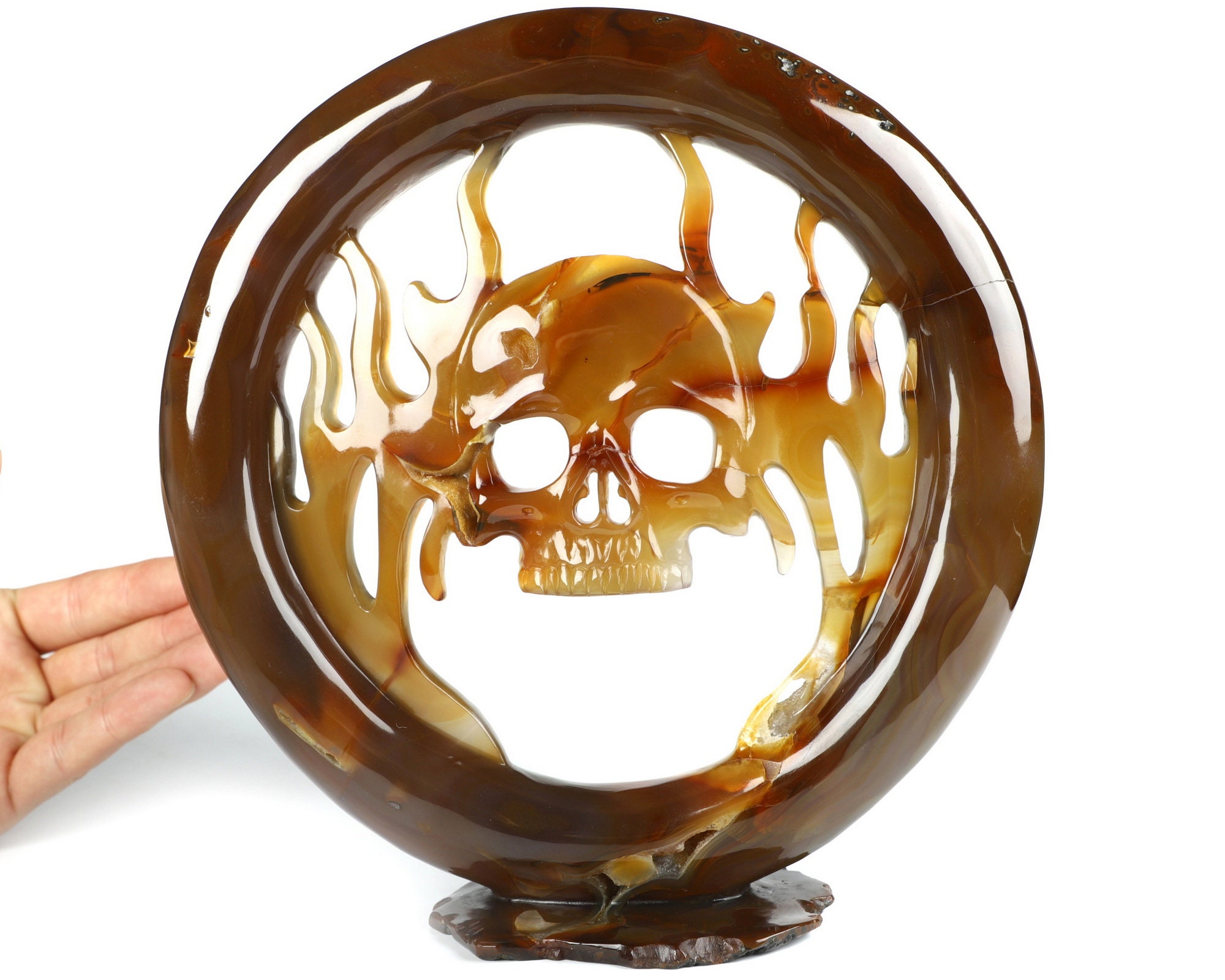 Skullis Crystal Skull, 8.6" Carnelian Hand Carved Gemstone Skull, Collectible Fine Art Sculpture, Gift, Crystal Healing.
