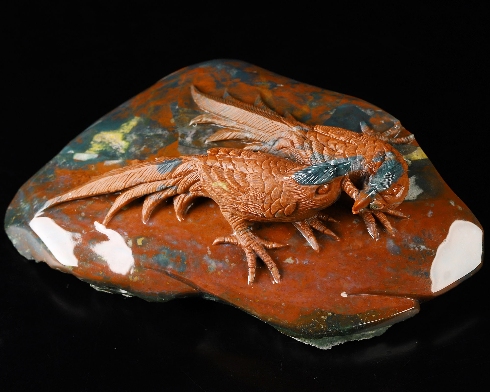 6.5" Bloodstone Hand Carved Crystal Birds Sculpture, Crystal Healing,  Collectible Fine Art Sculpture, Home Decor, Gift