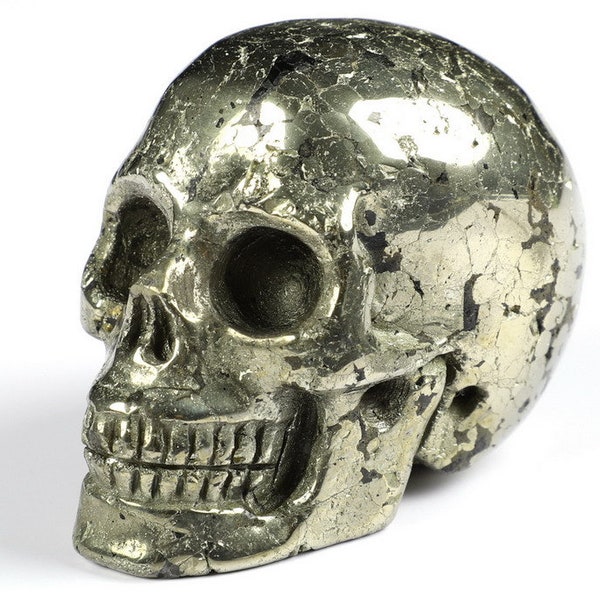 Skullis Crystal Skull, 2.0" Pyrite Hand Carved Gemstone Skull, Collectible Fine Art Sculpture/Statue, Fine Art Sculpture, Gift