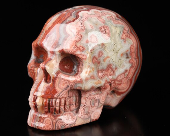 Skullis 5インチ レッド クレイジー レース メノウ クリスタル スカル 手彫り 宝石 ファインアート彫刻 レイキ ヒーリングストーン像 24 : Skullis 5インチ レッド クレイジー レース メノウ