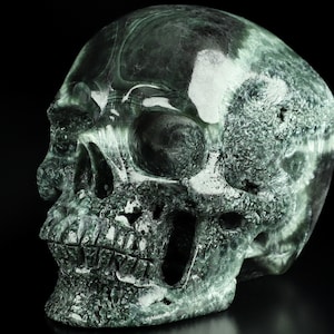 Skullis Crystal Skull, Gemstone 4.7&quot; Tremolite & Marble Hand Carved Crystal Skull, Super Realistic, Crystal Healing, Home Decor, Gift