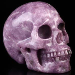 Skullis Crystal Skull, 3.9&quot; Lepidolite Hand Carved Crystal Skull, Realistic, Crystal Healing, Fine Art Sculpture,Gift