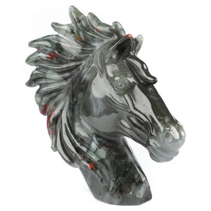 Huge 3.7&quot; African Bloodstone Hand Carved Crystal Horse Sculpture, Crystal Healing, Collectible Fine Art Sculpture, Home Decor, Gift