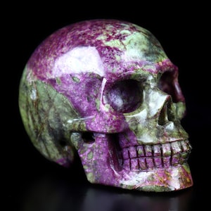 Skullis Crystal Skull, Gemstone 2.0&quot; Stichtite and Serpentine Hand Carved Crystal Skull,  Realistic, Crystal Healing,Fine Art Sculpture