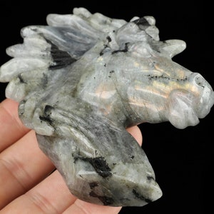 Skullis Crystal Skull, Huge 3.7&quot; Labradorite Hand Carved Crystal Horse Sculpture, Crystal Healing, Fine Art Sculpture,Gift