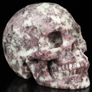 Skullis Crystal Skull, 3.5&quot; Lepidolite Hand Carved Crystal Skull, Realistic, Crystal Healing, Fine Art Sculpture,Gift