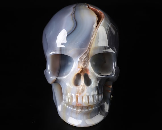 Skullis クリスタルスカル、超リアル！実物大 7.0 インチ 瑪瑙手彫り