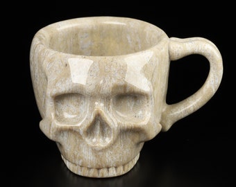 Skullis Minima - 2 OZ Coral Fossil Espresso Coffee Cup, Hand-Carved Crystal Skull Vessel, Gemstone Crystal Healing