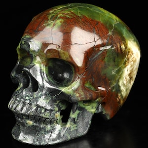 Skullis Crystal Skull, 5.2&quot; Hiso Jasper Hand Carved Crystal Skull, Super Realistic, Crystal HealingCollectible Fine Art Sculpture, Gift