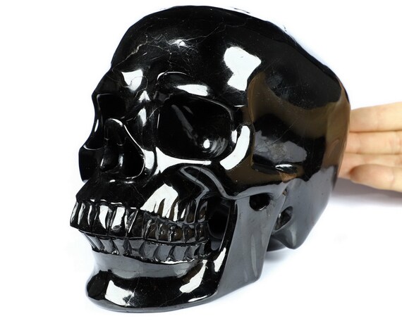 Skullis クリスタル スカル、7.3 インチ ブラック トルマリン ハンド