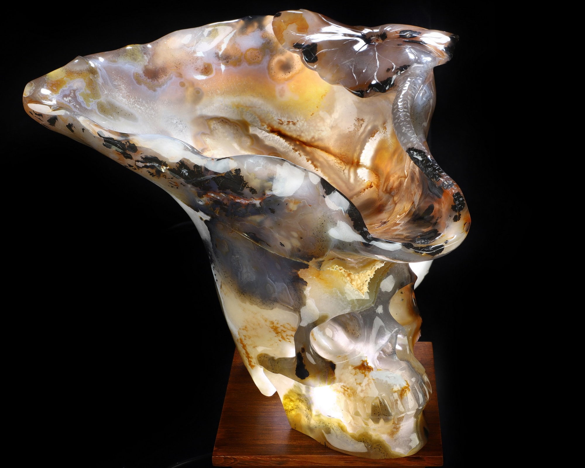 Skullis Crystal Skull, 12.2" Premium Brazilian Agate Hand Carved Crystal Skull Fine Art Sculpture, Crystal Healing, Home Decor