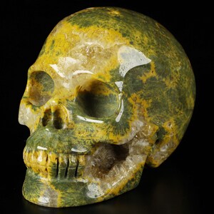 Skullis Crystal Skull, Nice 3.5&quot; Ocean Jasper Carved Crystal Skull, Realistic, Crystal Healing, Fine Art Sculpture, Home Decor, Gift