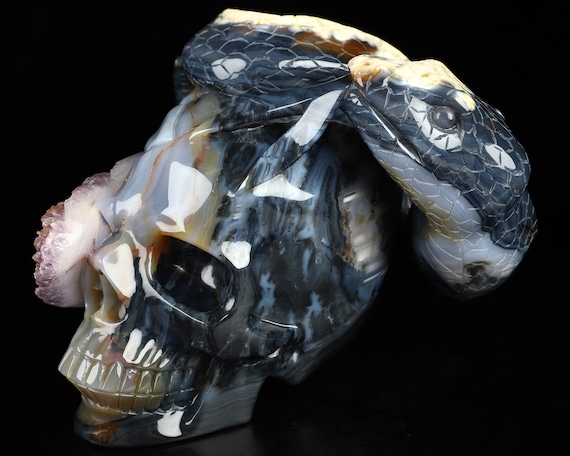 スカルリス クリスタル スカル、5.1 インチ アゲート アメジスト