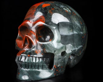 Skullis Crystal Skull, 5.1" African Bloodstone Hand Carved Gemstone Skull, Fine Art Sculpture, Collectible Fine Art Sculpture, Home Decor,