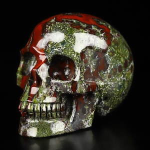 Skullis Crystal Skull, 2.0&quot; Dragon Blood Jasper Hand Carved Crystal Skull, Fine Art Sculpture, Gift
