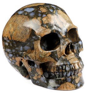 Skullis Crystal Skull, 5.0&quot; Que Sera Stone Llanite Hand Carved Gemstone Skull, Collectible Fine Art Sculpture, Gift