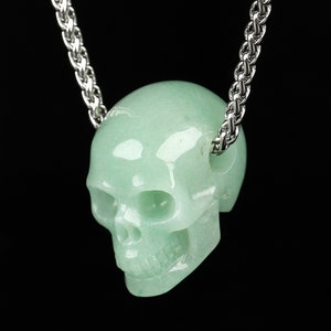 Necklace of 1.2" Green Aventurine Hand Carved Crystal Skull Pendant, Crystal Healing