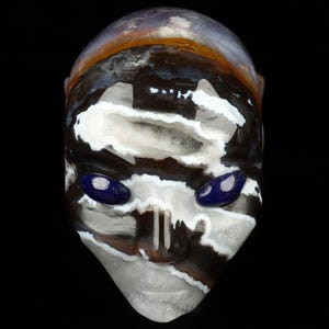 Skullis Crystal Skull, 3.5" Black Zebra Agate Hand Carved Fairy Elf Alien Crystal Skull Companion With  Lapis Lazuli Eyes