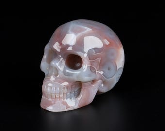 Cráneo de cristal Skullis, 2.0" de ágata de Mozambique, tallado a mano, realista, cristaloterapia, escultura artística, regalo