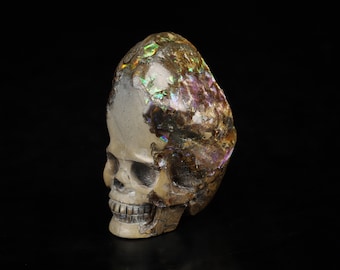 Skullis Crystal Skull, 1.8&quot; Ammolite Hand Carved Crystal Skull Fine Art Sculpture, Crystal Healing, Fine Art Sculpture,Gift