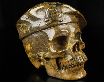 Skullis Crystal Skull, 5.6" Ocean Jasper Hand Sized Hand Made Boret Crystal Skull Sculpture, Crystal Healing, Home Decoration, Gift
