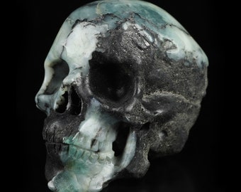 Skullis Crystal Skull, 4.0" Emerald Hand Carved Gemstone Skull, Super Realistic, Collectible Fine Art Sculpture, Gift, Crystal Healing.