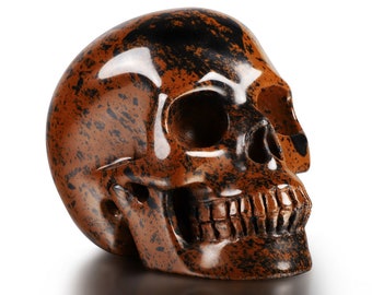 Skullis Crystal Skull, 2.0&quot; Mahogany Obsidian Hand Carved Gemstone Skull, Fine Art Sculpture, Gift
