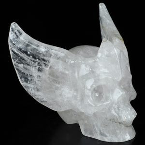 Skullis Crystal Skull, 3.5" Quartz Rock Crystal Hand Carved Guardian Crystal Skull Sculpture, Fine Art Sculpture,Gift