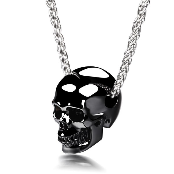 Collier Skullis en pendentif tête de mort en cristal sculpté à la main en obsidienne noire, cadeau spécial bijoux tête de mort fait main, guérison par le cristal.