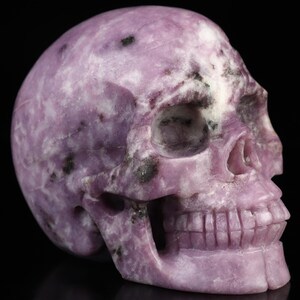 Skullis Crystal Skull, 4.5&quot; Lepidolite Hand Carved Crystal Skull, Realistic, Crystal Healing, Fine Art Sculpture,Gift