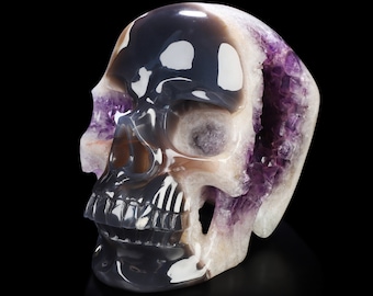 Skullis Crystal Skull, Amazing 9.4" Agate Amethyst Geode Hand Carved Crystal Skull, Crystal Healing, Home Decor, Home Decor, Gift