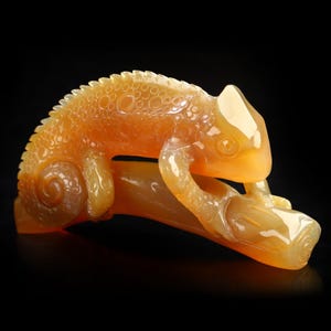 3.5&quot; Carnelian Hand Carved Crystal Lizard Sculpture, Crystal Healing, Collectible Fine Art Sculpture, Home Decor, Gift