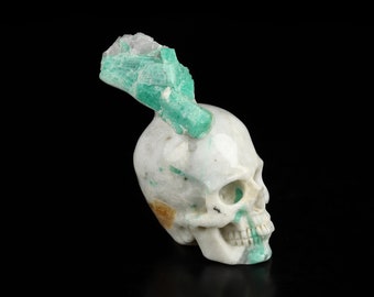 Skullis Crystal Skull, 3.0" Emerald Hand Carved Gemstone Skull, Collectible Fine Art Sculpture/Statue, Fine Art Sculpture,Gift