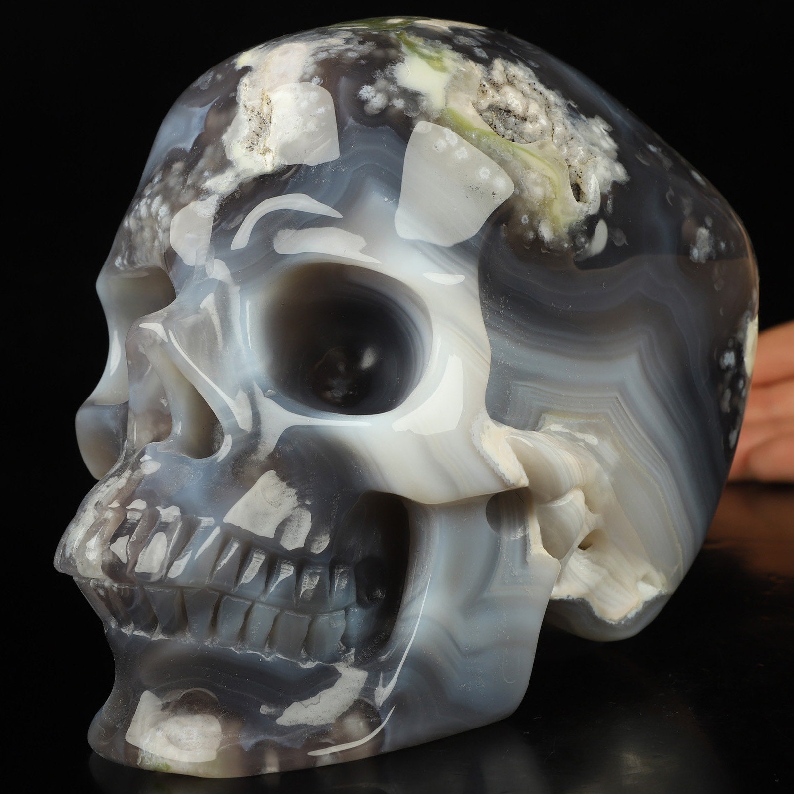 Skullis クリスタルスカル 実物大 6.6インチ 桜瑪瑙彫刻 クリスタル