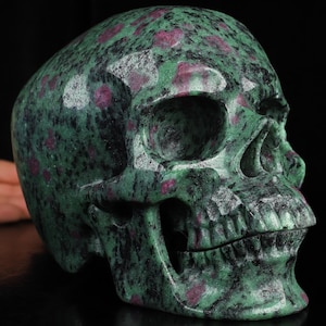 Skullis Crystal Skull, Super Realistic! Lifesized 6.9" Ruby Zoisite Hand Carved Crystal Skull, Crystal Healing