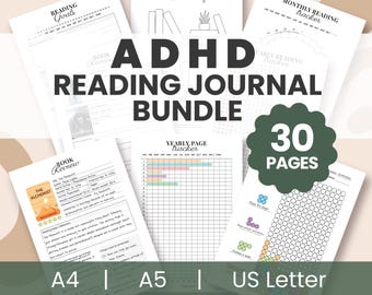 ADHD Reading Journal Bundle, Printable Book Tracker (PDF, Letter, A4, A5)