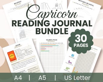 Capricorn Book Reading Journal Bundle (PDF, Letter size, A4, A5) Printable planner pages Book Tracker Reading Challenge Log Goals Review