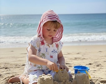 Toddler Beach Wear, Toddler Swim Cover Up, Kids Pool Cover Up, Lightweight Summer Poncho for Children, Crab Palm Print