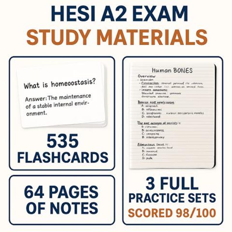 HESI A2 Study Bundle – Flashcards, Notes & Practice Tests - Etsy