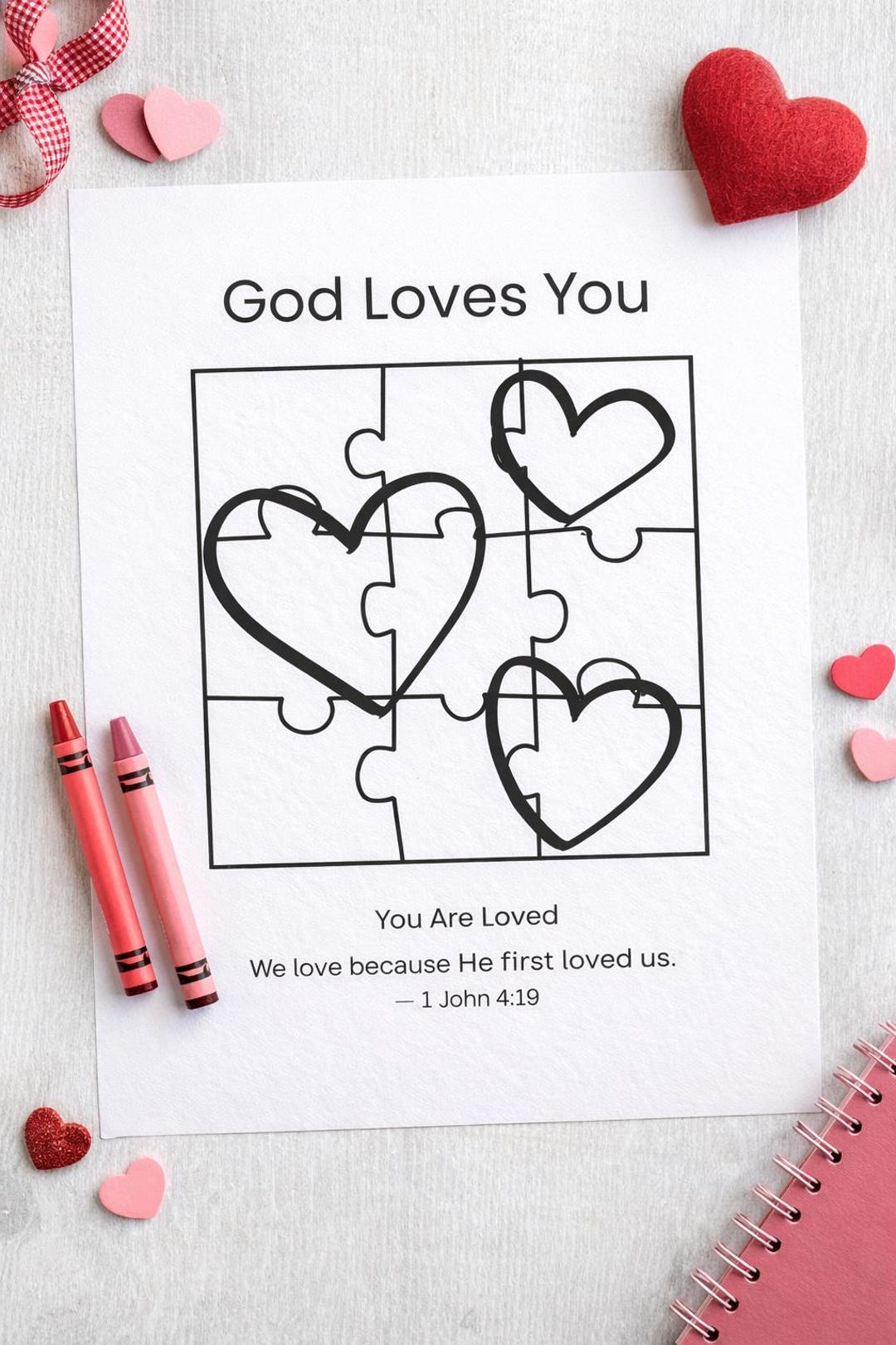 Coloriage chrétien de la Saint-Valentin | Pièce de puzzle coeurs ...