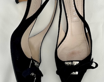 Loewe — Black suede slingback pumps with bow detail