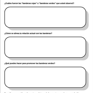 May include: A white worksheet with the title "Sugerencias para la Reflexi&oacute;n" in a maroon banner. The worksheet includes questions about self-discovery and relationships, with space for written responses.