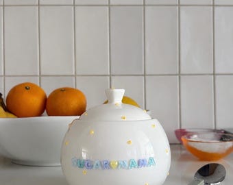 Custom Porcelain Sugar Bowl with Lid * Hand-embellished and Customizable