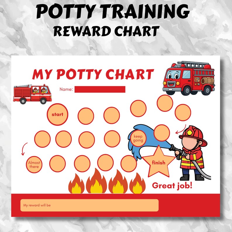 Fire Truck Potty Chart Set, Printable Reward Chart, Potty Training Set ...