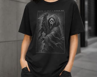 Death is Only a Scream Away T-Shirt | Vintage Retro Etching Tee | Retro 90s Movie Shirt | Cult Horror Graphic Tee | Horror Fan Gift