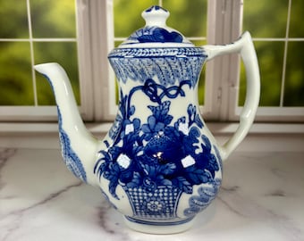 Vintage Nantucket Blue & White Porcelain Teapot / Coffee Pot 8.5 inches